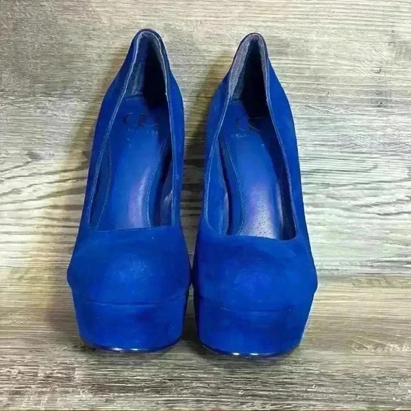 Kelsi Dagger Abrielle Blue Suede Platform Heels Women’s Size 7 Leather Upper - Picture 2 of 10